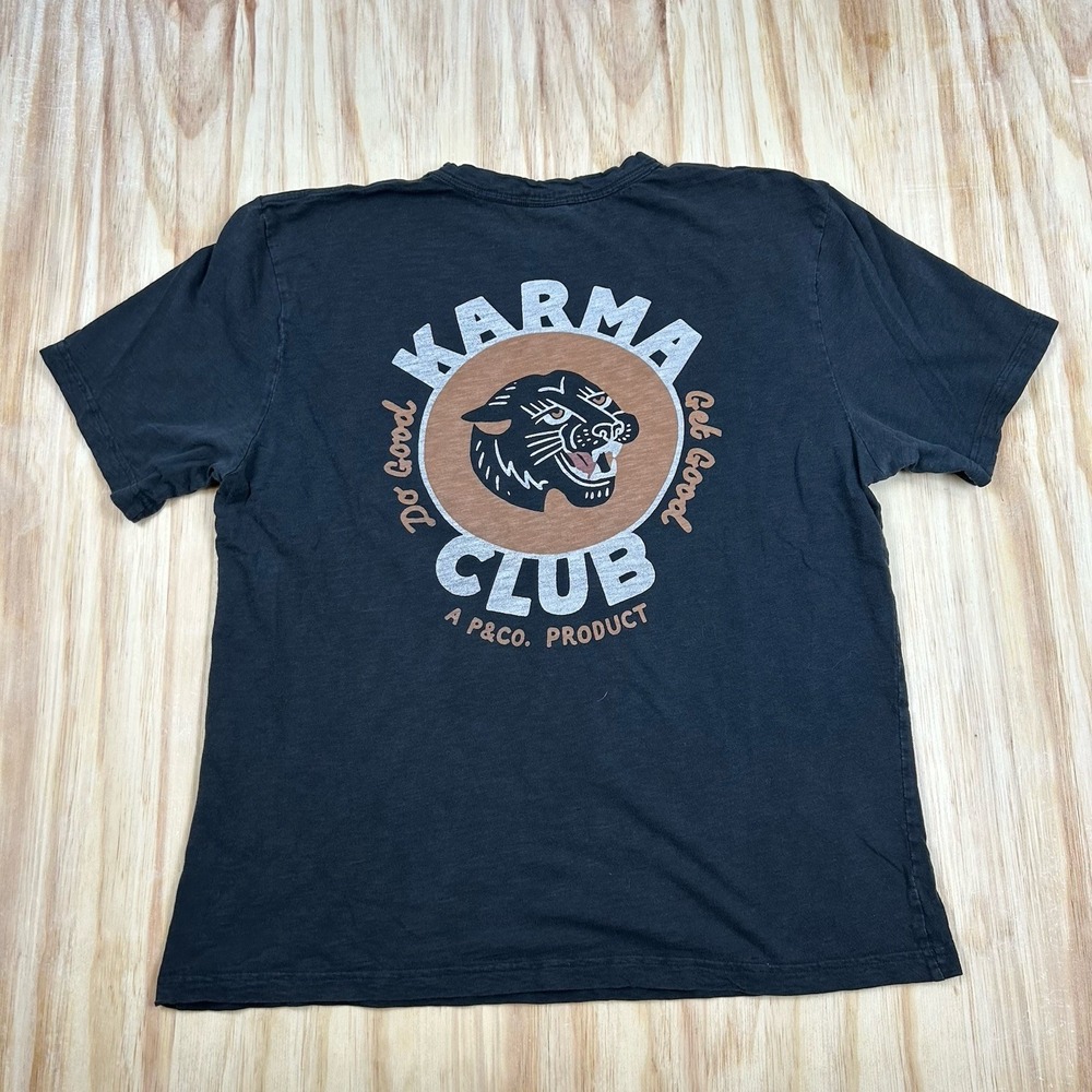 P&Co Graphic T-Shirt Size XL Karma Club Slub Black Short Sleeve Tee Shirt